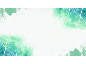 Green watercolor trees PPT background picture
