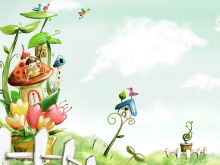 Image d'arrière-plan PPT de dessin animé de maison de champignon