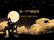 Witch cartoon flying over the night sky PPT background picture