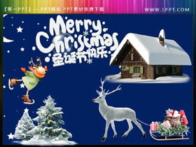 Merry Christmas snow house reindeer cedar Christmas PPT material