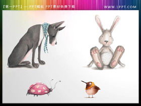 Karikatür el boyaması büyük kötü kurt ve beyaz tavşan PPT malzemesi