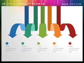 Matériaux de flèche PPT à cinq éléments de données en trois couleurs