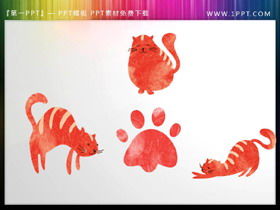 Matériel PPT de trois chats rouges et empreintes de pas