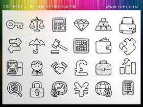 48 materiales de icono de PPT pintados a mano creativos de línea fina en blanco y negro