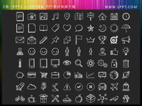 80 materiales de icono PPT de uso común de estilo dibujado a mano