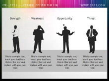 Four slides of silhouettes of people related to SWOT