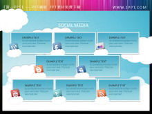 Błękitne niebo i białe chmury Materiał pola tekstowego PPT na tle sieci społecznościowej