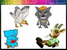 Vier Cartoon-Tiere gleiten geschnittenes Zeichenmaterial