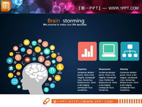40 kolorowych płaskich wykresów PPT ludzkiego mózgu