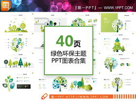 Grafico PPT tema di protezione ambientale verde piatto di 40 pagine Daquan