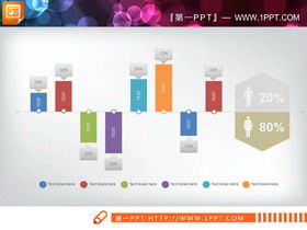 Tres diagramas de Gantt PPT para la comparación del número de hombres y mujeres