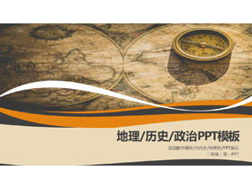 Modelo de curso de história PPT com mapa do mundo antigo e fundo de bússola