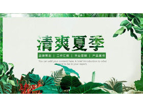 Modello PPT di tema estivo rinfrescante di sfondo di piante a foglia verde foresta