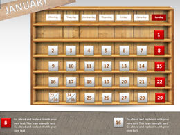 Cuadro de calendario PPT creativo de gabinete de madera