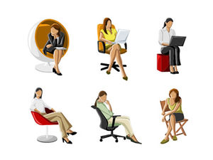 Femme célibataire posture assise personne d'affaires couleur silhouette classe ppt matériel