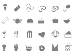 Vegetables, fruits, gourmet food utensils gray monochrome ppt vector icons