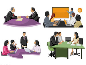 Gente de negocios reunión discusión color silueta clase ppt material