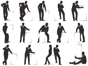 Business people holding whiteboard in hand cutout silhouette class ppt material
