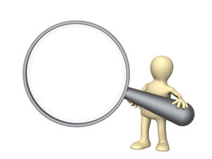 3D little man holding a magnifying glass in hand ppt material picture