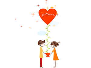 Korean love illustration ppt material