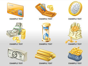 Pièces de monnaie, lingots d'or, portefeuilles, téléchargement de matériel ppt lié à l'argent