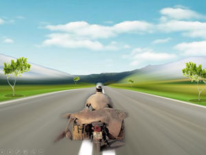 Modèle de ppt d'animation d'effets spéciaux de scène de sport de moto d'équitation sur route