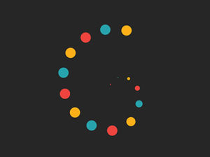 Os pontos coloridos desaparecem ao redor do centro do círculo, e a rotação e a barra de progresso do carregamento de transposição aparecem como um pequeno efeito especial de animação.