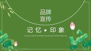 Modello ppt di promozione del marchio del tema dell'impressione della memoria in stile cinese verde