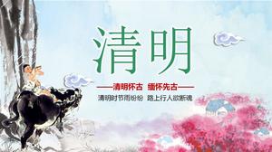 Băiatul cioban se referă de la distanță la șablonul ppt al festivalului Xinghua Village Ching Ming