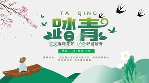 Grüne einfache Karikatur Qingming Ausflug Frühling universelle ppt-Vorlage