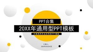 PPT-Vorlage für Arbeitszusammenfassung mit gelben und schwarzen Punkten