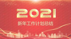 Templat ppt ringkasan rencana kerja tahun baru bisnis merah meriah 2021