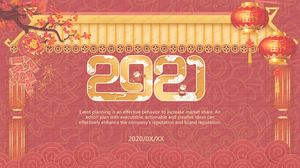 2021, estilo chinês vermelho, ano novo, plano de trabalho, modelo geral ppt