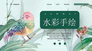 Creative design hand painted green flowers and birds ppt template