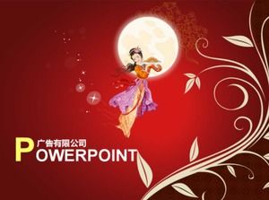 Kartun Chang'e template PPT Festival Pertengahan Musim Gugur gaya Cina yang indah