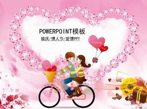 Bisiklet severler karikatür sıcak Sevgililer Günü düğün PPT şablonu