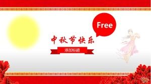 Merah menyambut template PPT gaya Cina Festival Pertengahan Musim Gugur