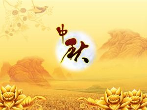 Złoty żółty klasyczny chiński styl Mid-Autumn Festival szablon PPT