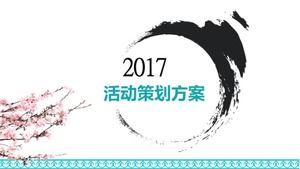 Elegante modello PPT di pianificazione di eventi in stile cinese con fiore di prugna di inchiostro