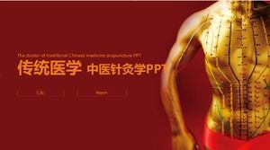Atmosphärische einfache rot-weiße traditionelle chinesische Medizin Akupunktur-Arbeitszusammenfassungsbericht ppt-Vorlage