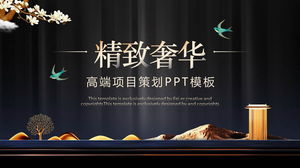 Enfes siyah altın Çin tarzı proje planlama PPT şablonu ücretsiz indir