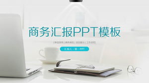 Template PPT laporan bisnis latar belakang desktop kantor putih yang elegan
