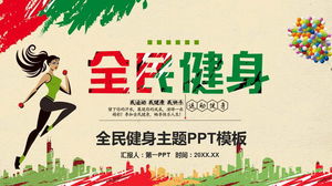 Template PPT tema kebugaran nasional pencocokan warna merah dan hijau