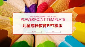 Children's growth education PPT template on the background of colored pencils