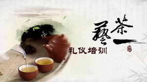 Plantilla PPT de formación de conocimientos de etiqueta de arte de té de estilo clásico