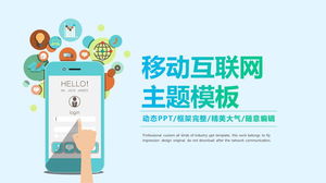 Template PPT tema Internet Seluler dengan latar belakang ponsel dan APP