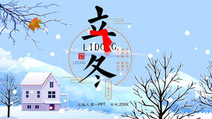 Modello PPT di Lidong con sfondo di scena di neve invernale dei cartoni animati