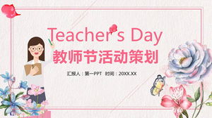Plantilla PPT de planificación de actividades del día del maestro con flores de acuarela y antecedentes del maestro