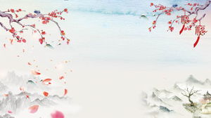Tinta clássica e grupo de lavagem de imagem de fundo PPT de pétalas de flor de ameixa