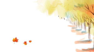 水彩の秋の木々とカエデの葉PPT背景画像